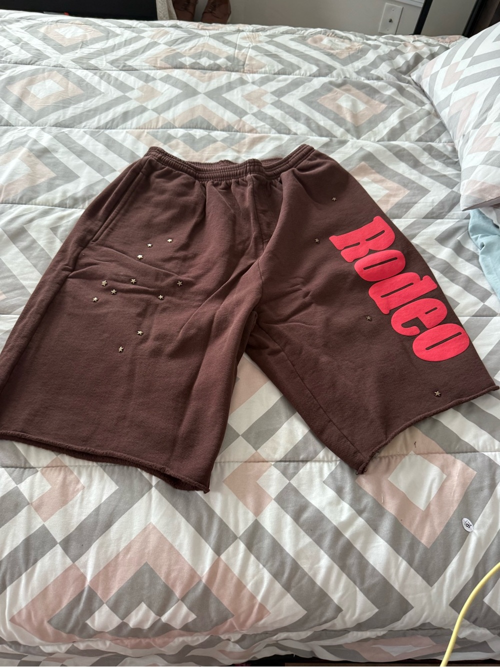 Sp5der Days Before Rodeo Brown Men’s Athletic Shorts with Red Logo